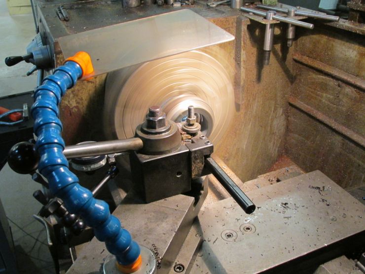 close-up of spinning lathe