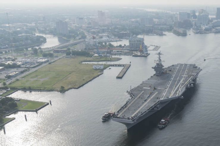 aircraft carrier in harbor